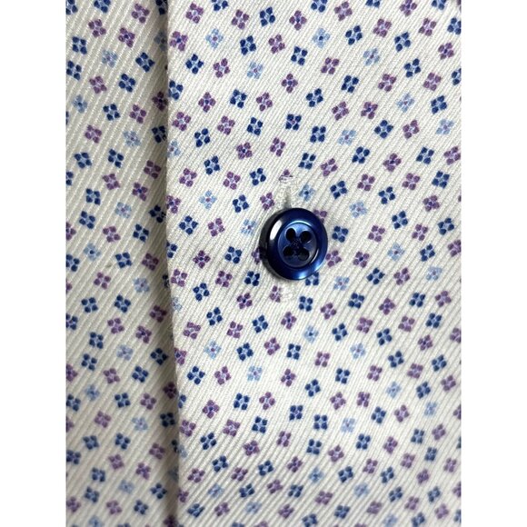 David Donahue Mens Slim Dress Shirt 17 X 34/35‎ White Purple Blue Long Sleeve - Picture 8 of 12